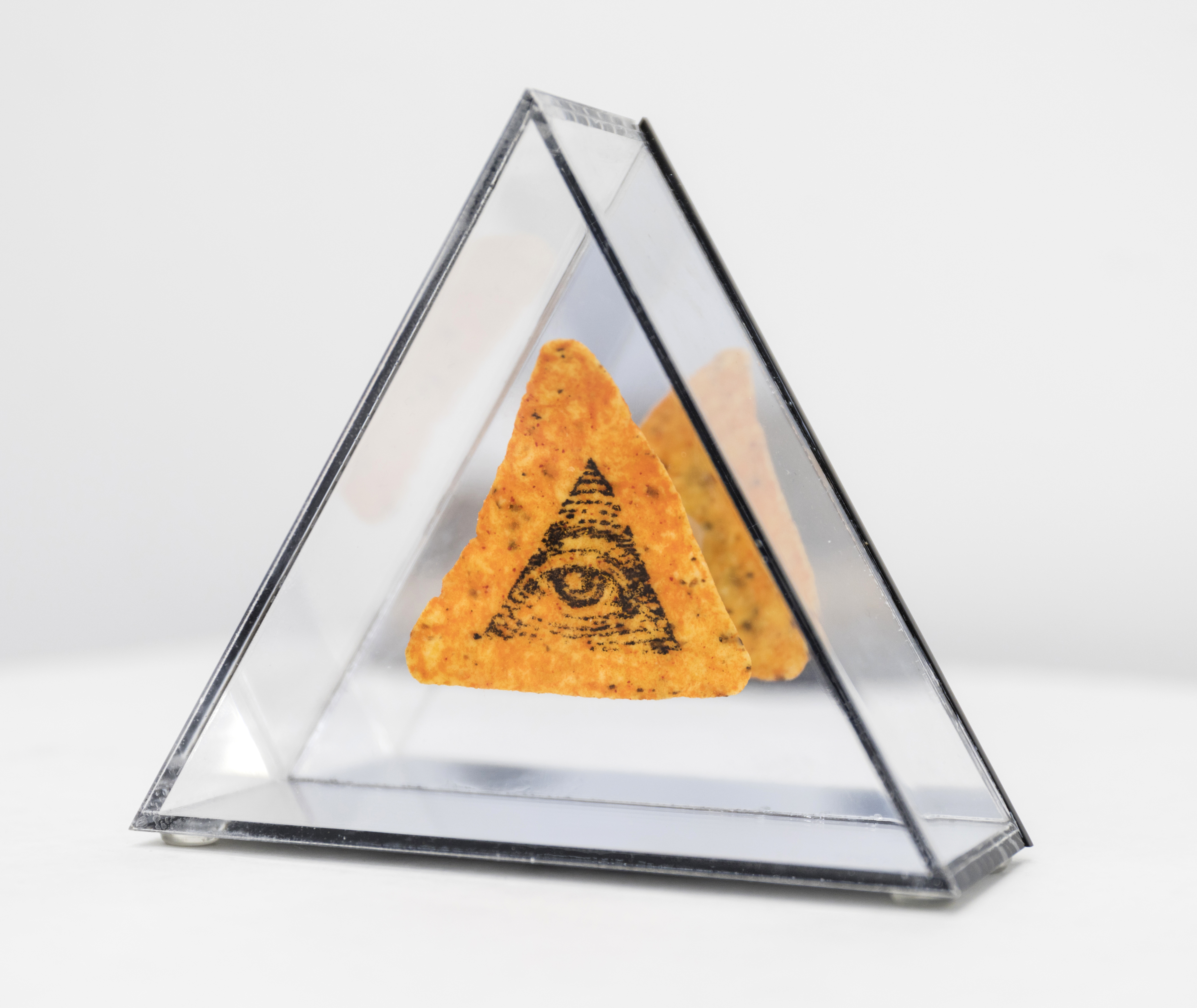 Illuminati Laser-Etched Dorito / Chip, Custom Plexiglass Enclosure, Open Edition,
2017